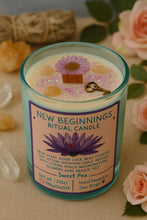 Load image into Gallery viewer, New Beginnings Candle — Reiki-Charged Soy Wax Intention + Massage Candle for Fresh Starts, Good Luck & Manifestation