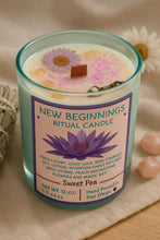 Load image into Gallery viewer, New Beginnings Candle — Reiki-Charged Soy Wax Intention + Massage Candle for Fresh Starts, Good Luck & Manifestation