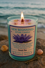 Load image into Gallery viewer, New Beginnings Candle — Reiki-Charged Soy Wax Intention + Massage Candle for Fresh Starts, Good Luck & Manifestation