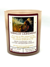 Load image into Gallery viewer, Tobacco Ceremony Candle | Reiki Charged Intention Candle | Soy Lotion Candle with Clear Quartz, Tourmaline &Snake Pendant | Spiritual Growth
